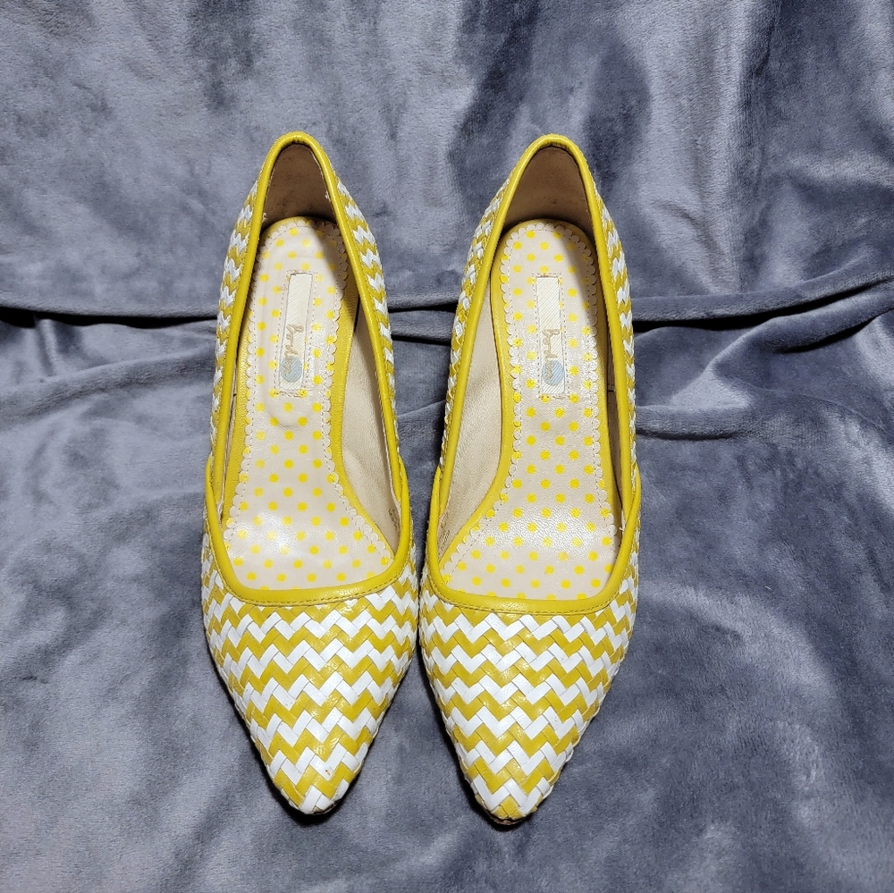 Boden Green and White Woven Heels